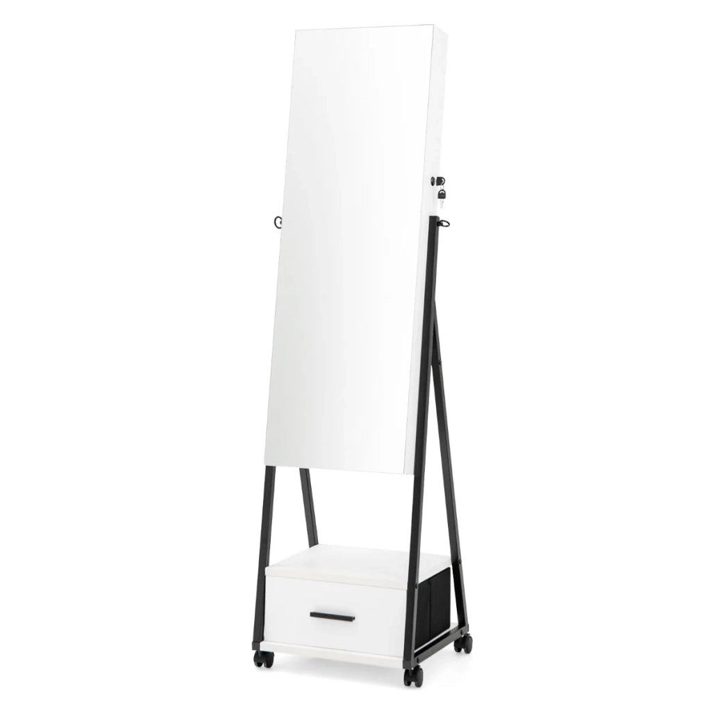 Mobile portagioie con ruote e cassetto 42 x 38 x 157 cm spazio di archiviazione ottimizzato stile moderno MDF bianco 20_0010399