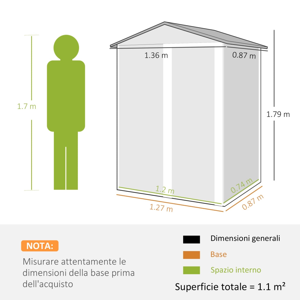 Casetta da Giardino in Acciaio ¨C zephmum ¨C Verde 136x87x179 cm