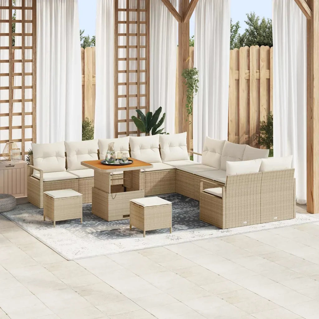 Set Divano da Giardino con cuscino 13 pcs Beige polyrattan