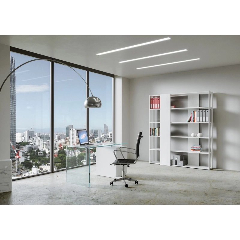 Composizione Libreria B Kato 6R 2 fianchi 4 fasce lunghe - Bianco Frassino