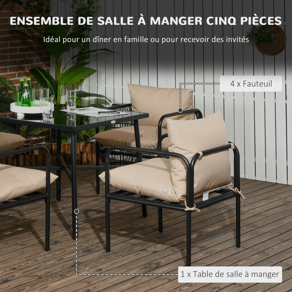 Set tavolo da pranzo con 4 sedie e cuscini ¨C Xylo ¨C 5 pezzi per giardino esterno