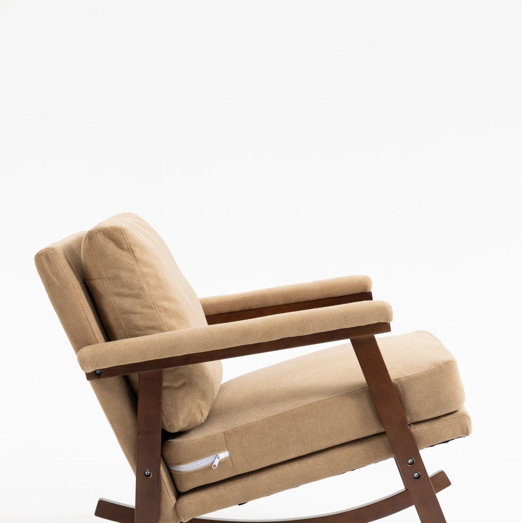 Poltrona a dondolo 83x73x80 cm in velluto marrone chiaro per lettura e relax