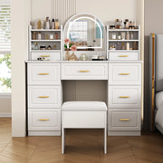 Tavolo da Trucco con Specchio e LED ¨C MINIMAL ¨C 9 Cassetti, Bianco, 120x40x135 cm