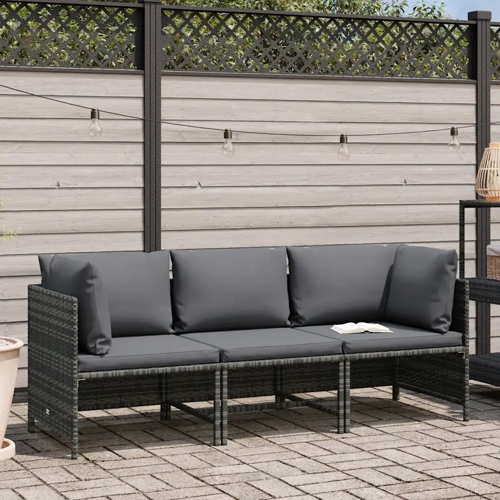 Divano da Giardino a 3 Posti con Cuscini-Sofa da Giardino-Divano da esterno in Polyrattan Grigio 164521