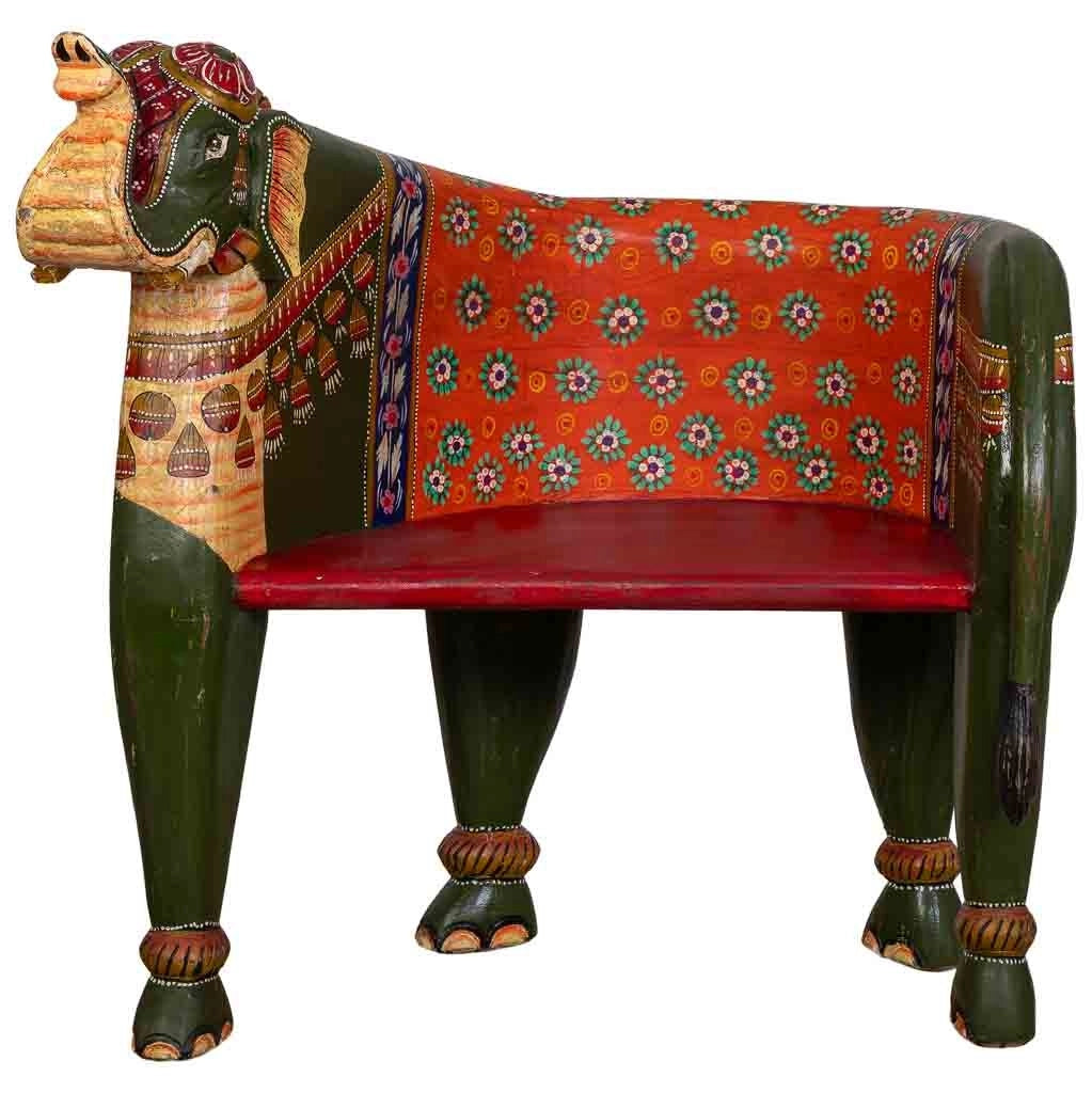 Panca elefante legno dipinto multicolore 89x80x92h cm