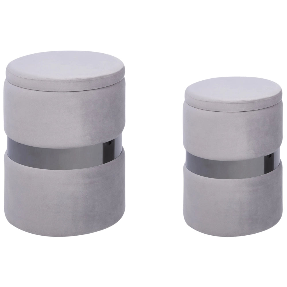 Set di 2 pouf contenitivi Poggiapiedi con rivestimento in velluto di poliestere Grigio Stile Glam