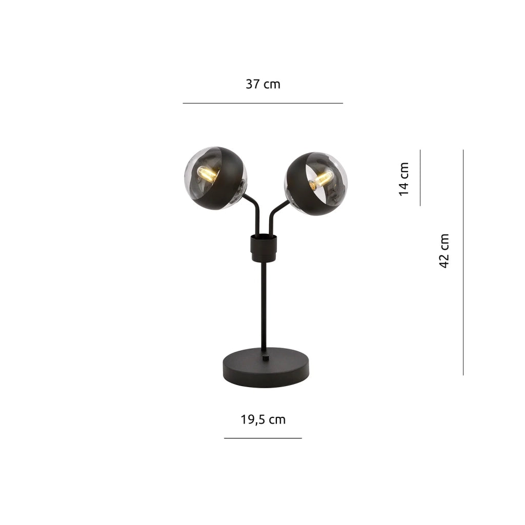 Lampada Da Tavolo Moderna Orione Acciaio Nero Trasparente 2 Luci E14 Ip20