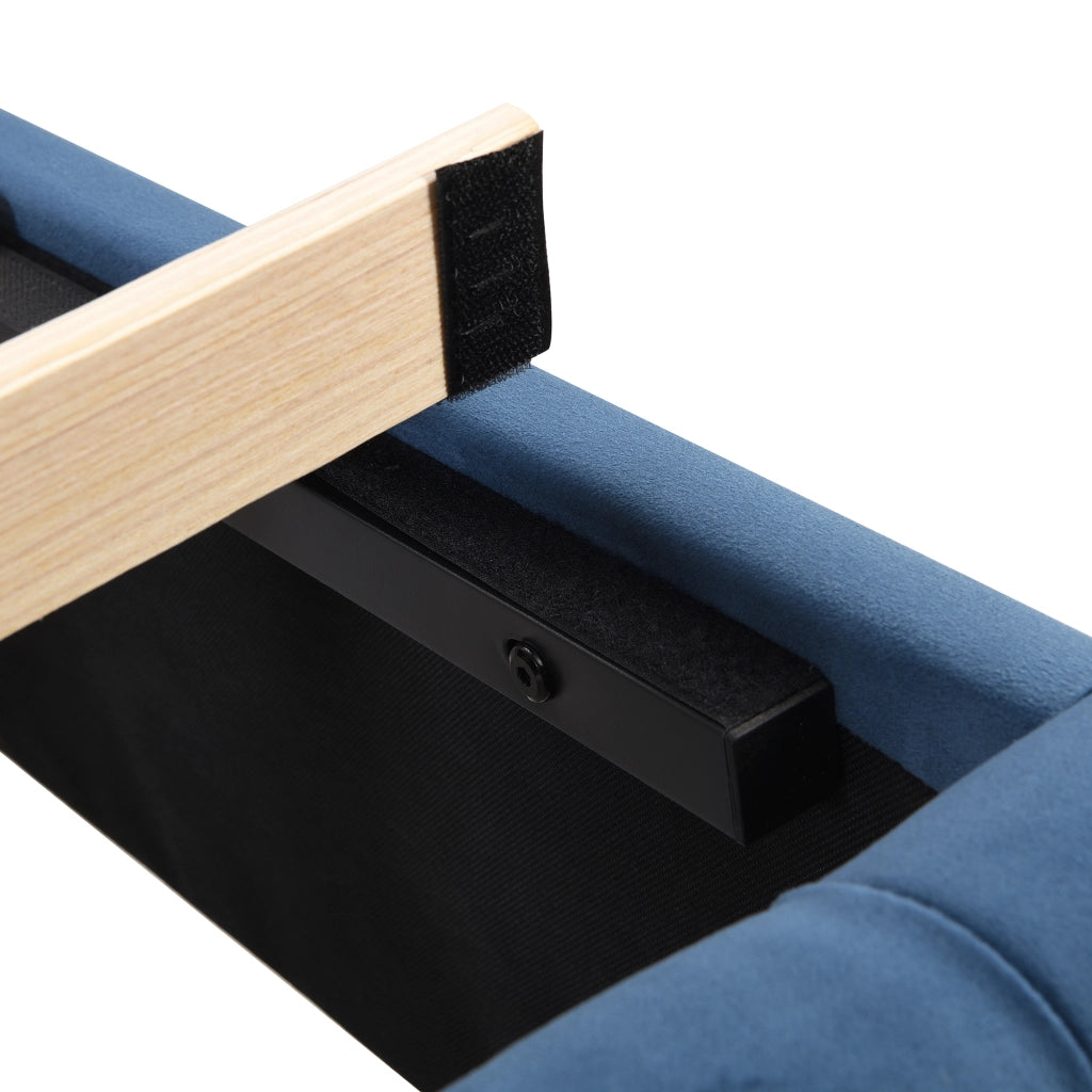 Letto Singolo 90 x 200 cm; 1 Posto con Testiera Imbottita e Piedi in Legno; senza Materasso; Velluto Blu