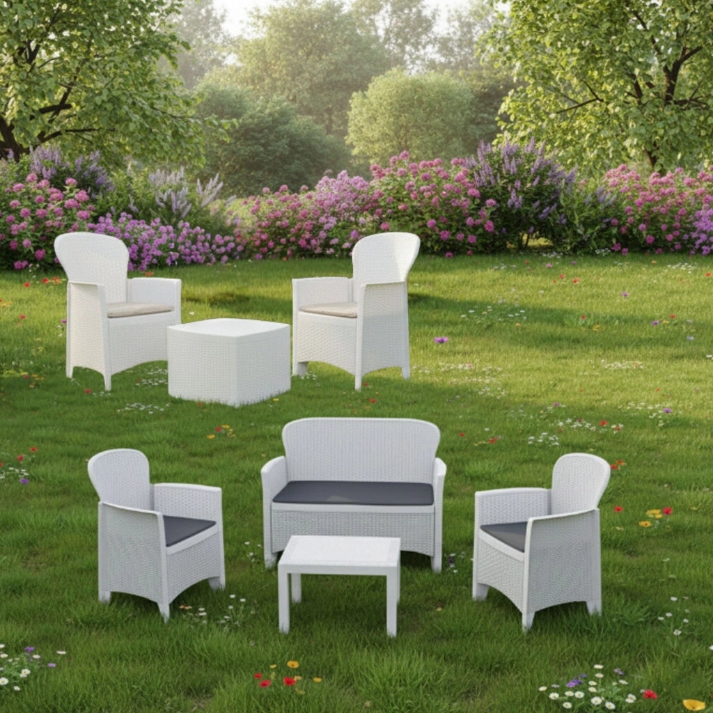 Salottino Outdoor Dervio, set Salotto da Esterno 6 Posti Made in Italy, Bianco