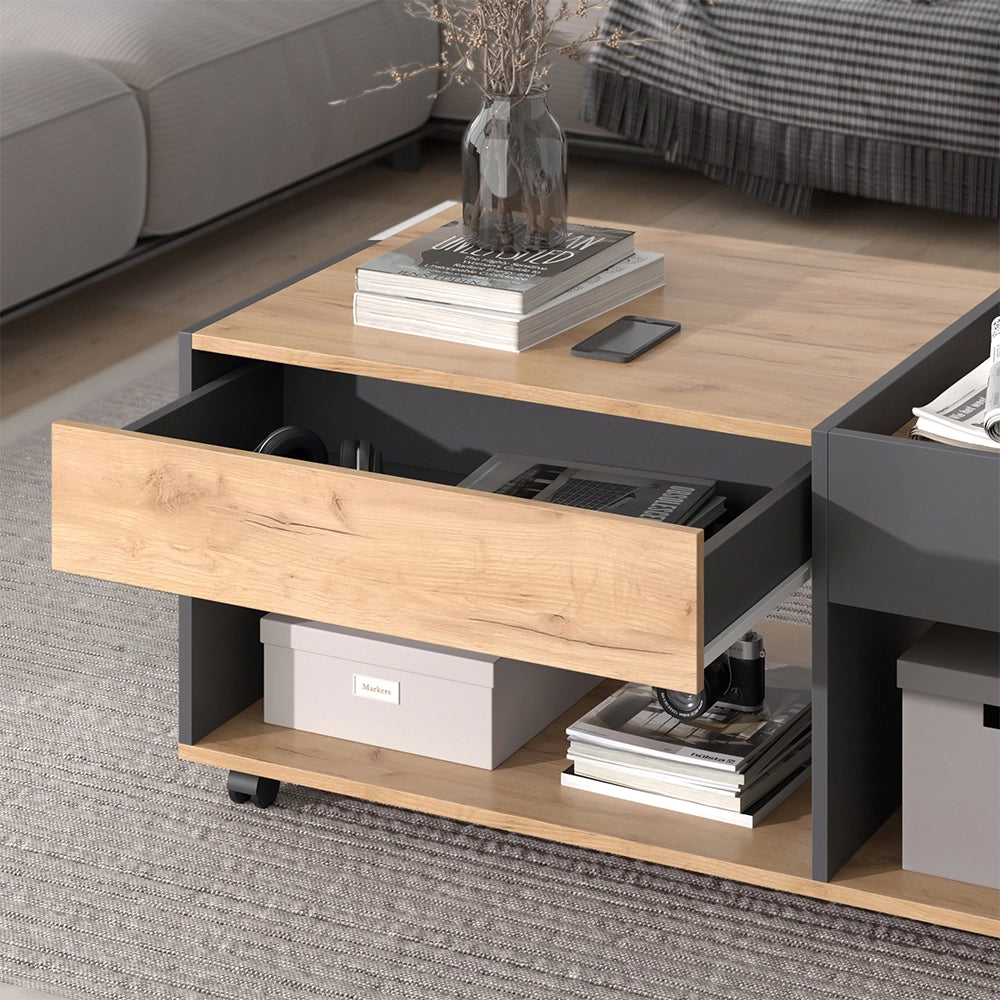 Vicco Tavolino Quercia dorata/antracite 110 x 60 cm con cassetto