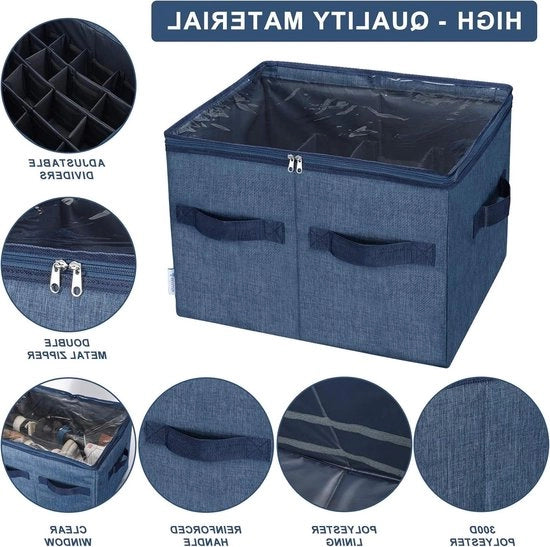 Sistema di conservazione delle scarpe con cassa trasparente e distributore regolabile - colore medio blu marino 16 paia