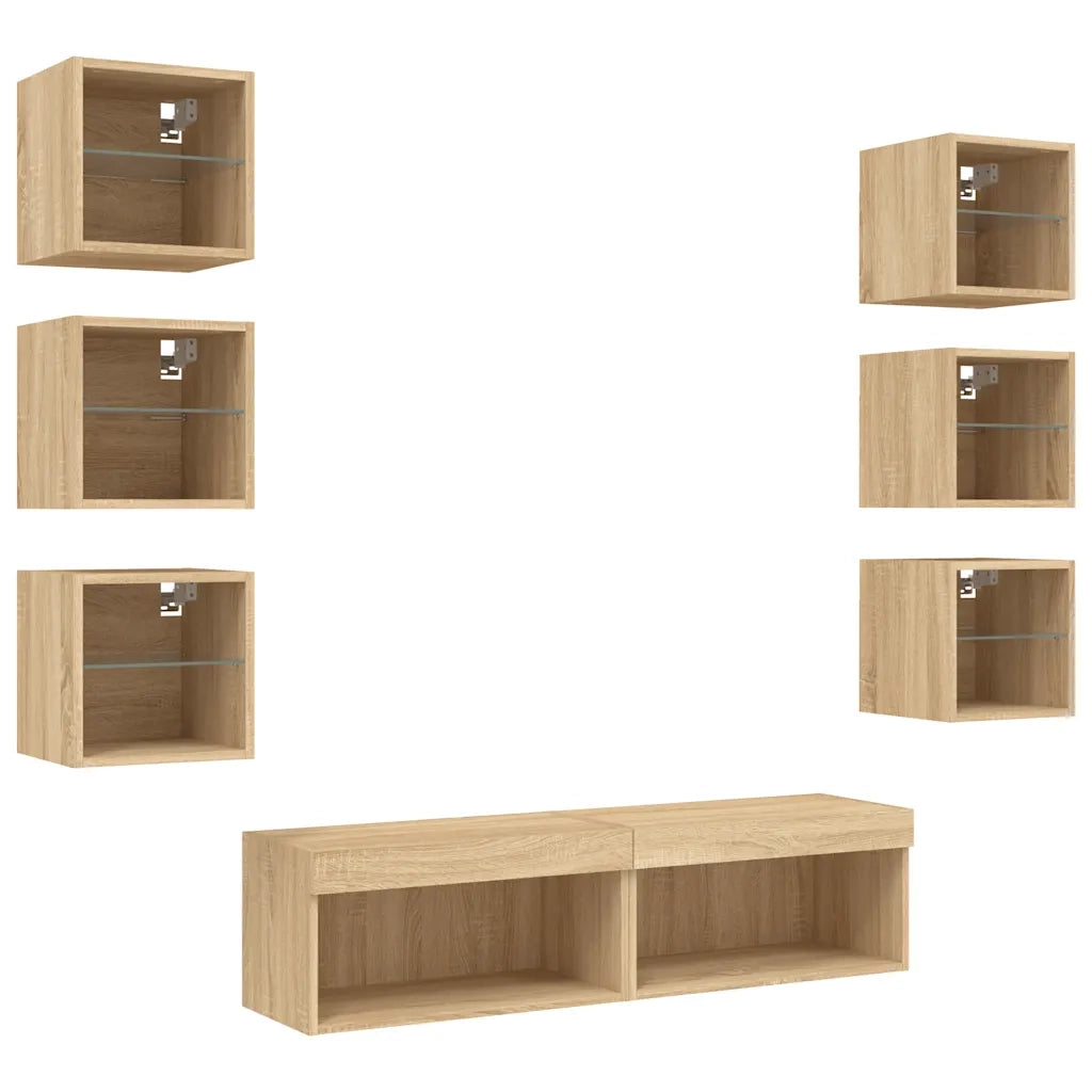 Mobili TV a Muro con LED 8pz Rovere Sonoma Legno Multistrato 3216635
