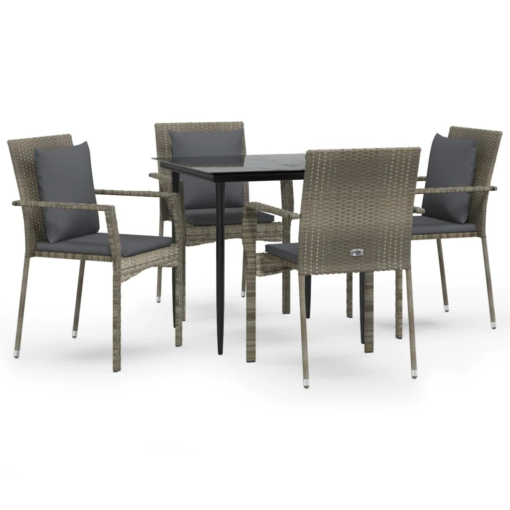 Set da Pranzo Giardino 5pz Nero e Grigio con Cuscini Polyrattancod mxl 124389
