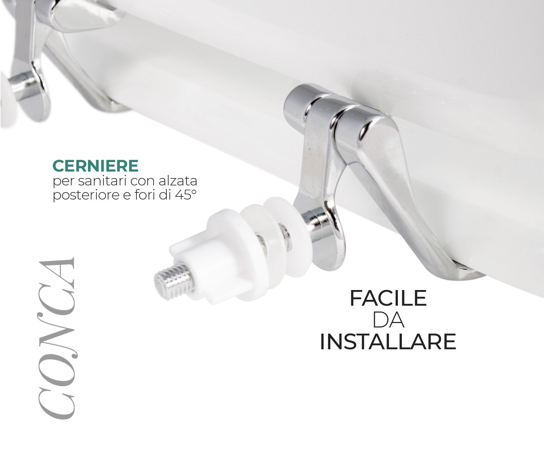 Copriwater Universale 34,2x42,6 cm in MDF Cerniere in Metallo Cromato Conca Bianco Lucido