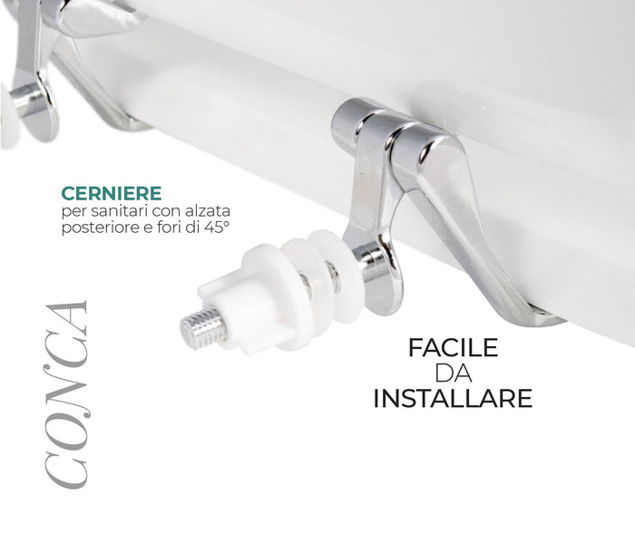 Copriwater Universale 34,2x42,6 cm in MDF Cerniere in Metallo Cromato Conca Bianco Lucido
