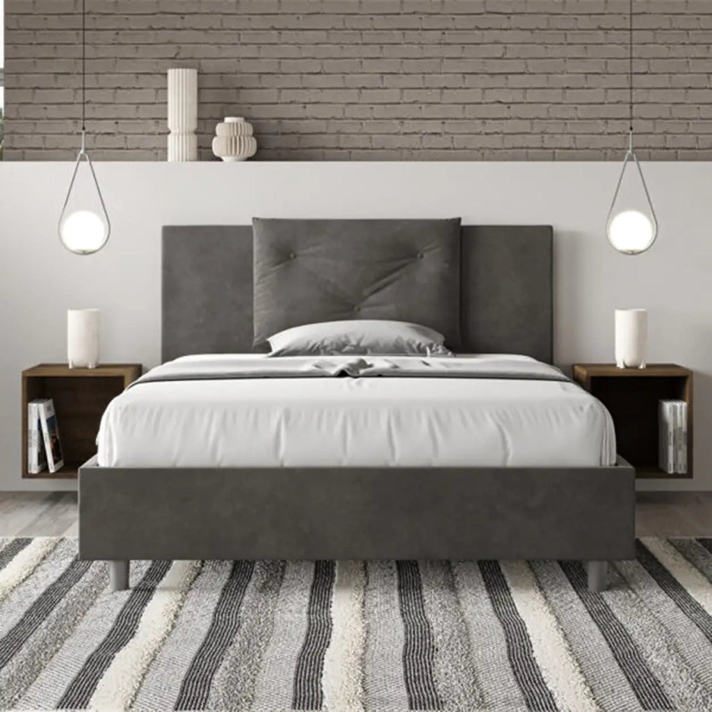 Letto matrimoniale francese senza rete imbottito 140x210 microfibra grigio Appia