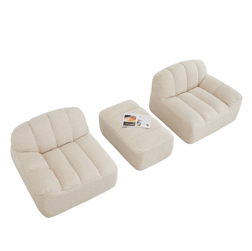 Divano modulare a 2 posti a forma di L con pouf, design senza telaio, beige chiaro