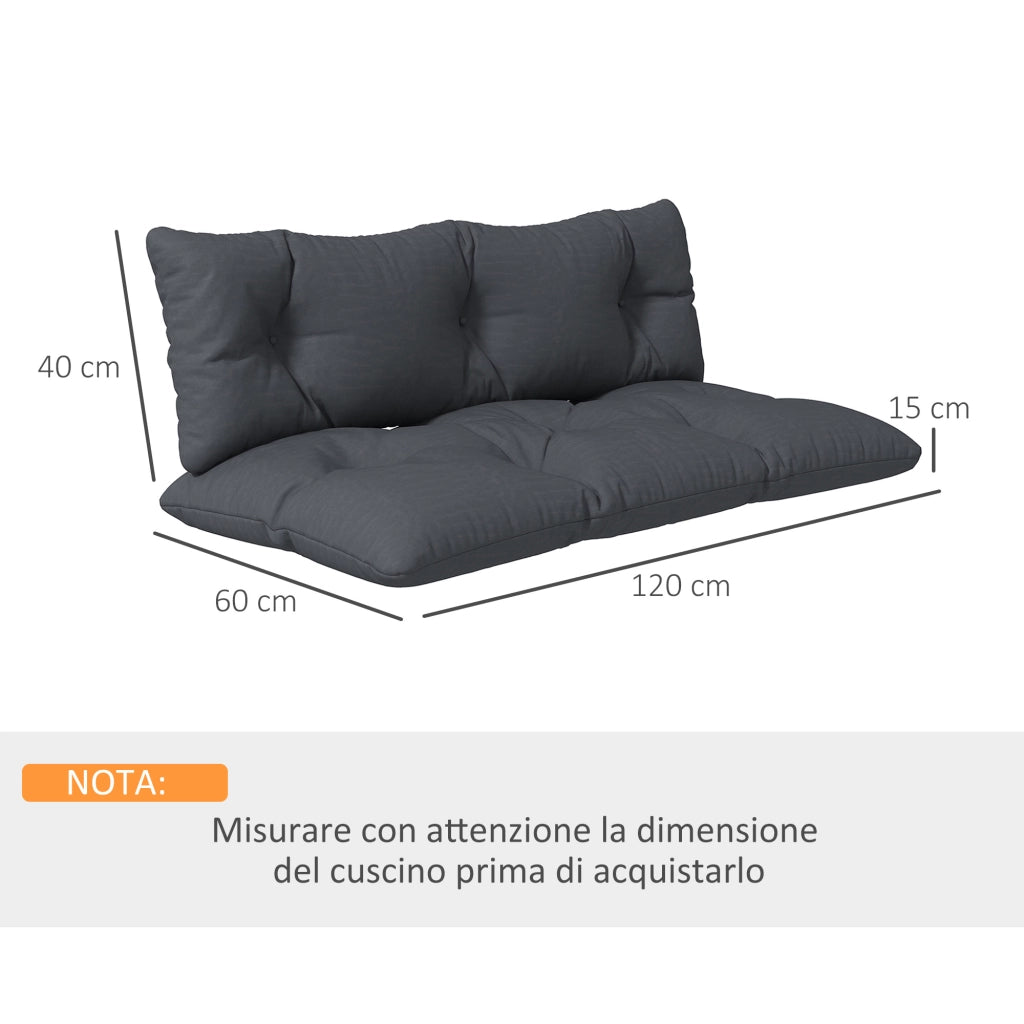 Set 2 Pezzi Cuscini da Giardino per Divani e Pallet in Poliestere con Imbottitura Spessa, Grigio Carbone