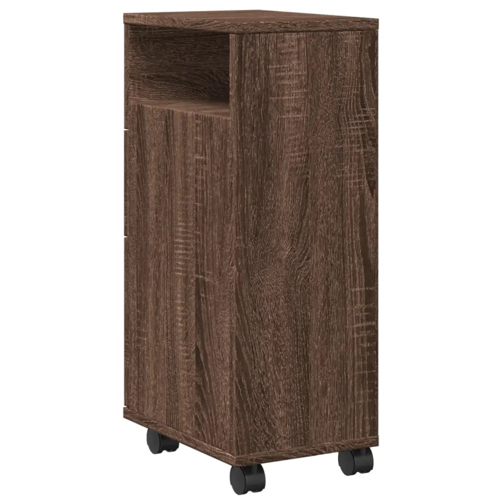 Mobile da Bagno | Armadio da bagno Stretto con Ruote Rovere Marrone in Truciolato