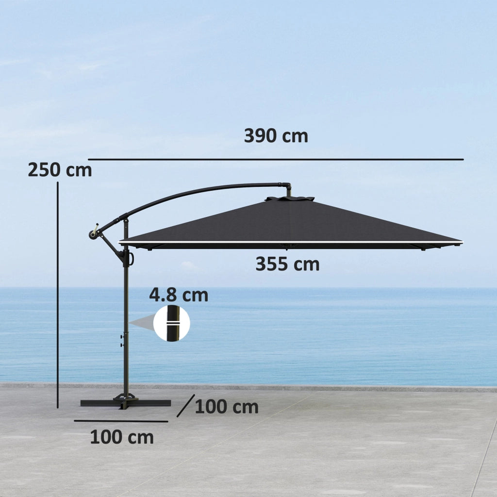 Ombrellone da Giardino a Braccio 355x390x250H cm Girevole a 360° e Inclinabile Grigio