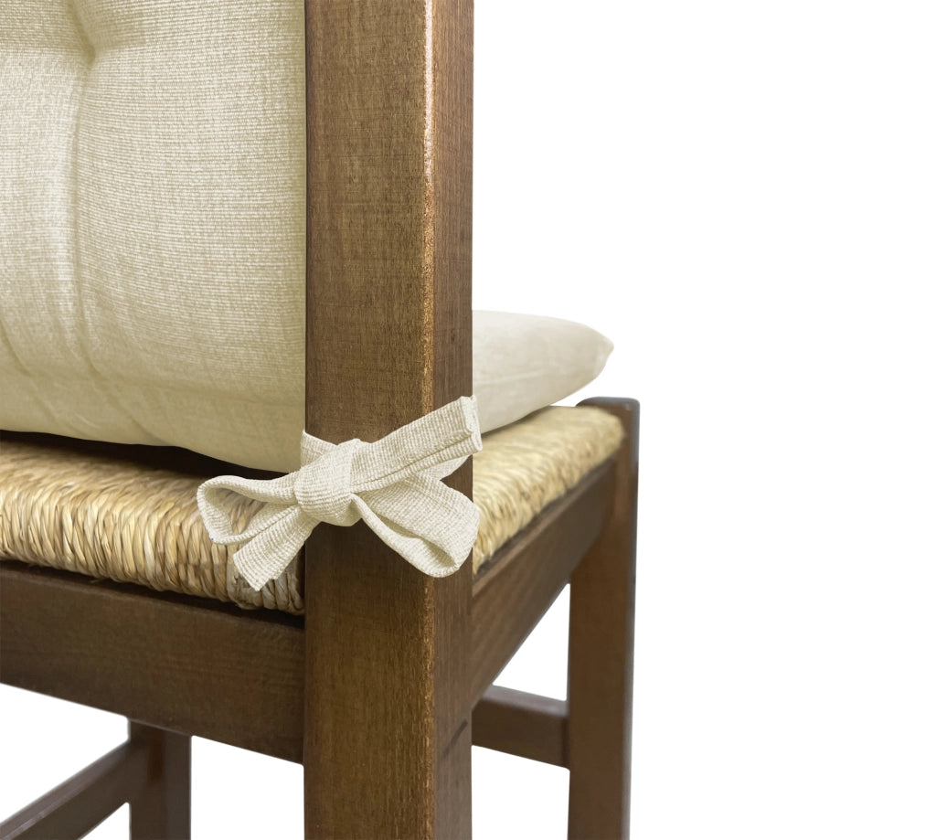Set Cuscini Sedia Con Schienale Imbottiti Con Laccetti Banda Elastica 40 x 80 Cm Panna - 2 Pezzi