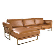 Divano con chaise longue sinistro in pelle di cammello
