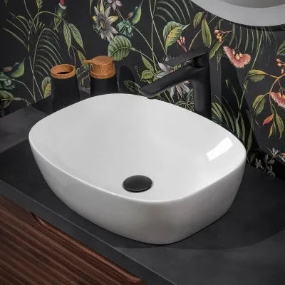 Lavabo da appoggio 50x38 cm in ceramica lucida con angoli tondi