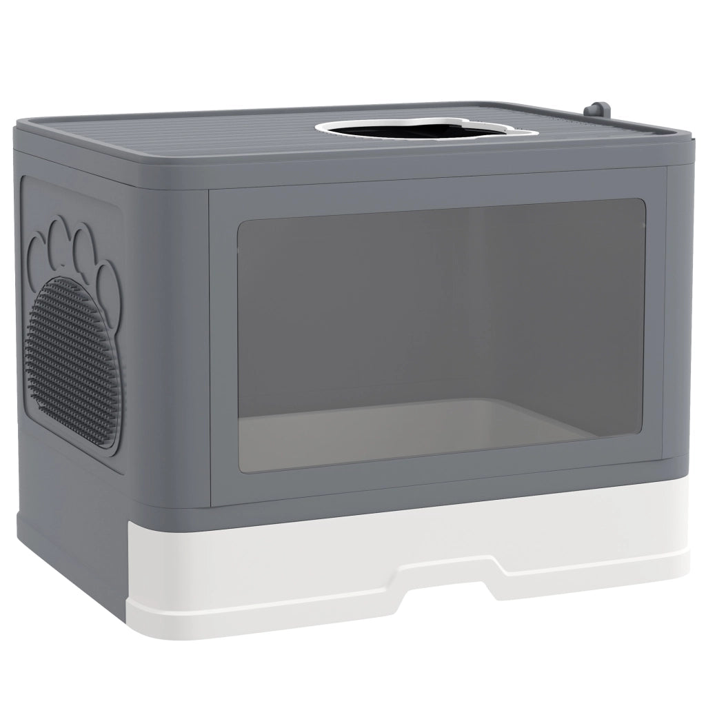 Casetta per gatti con coperchio ¨C Minimal ¨C Grigio e Bianco 48.5x38x36.5 cm