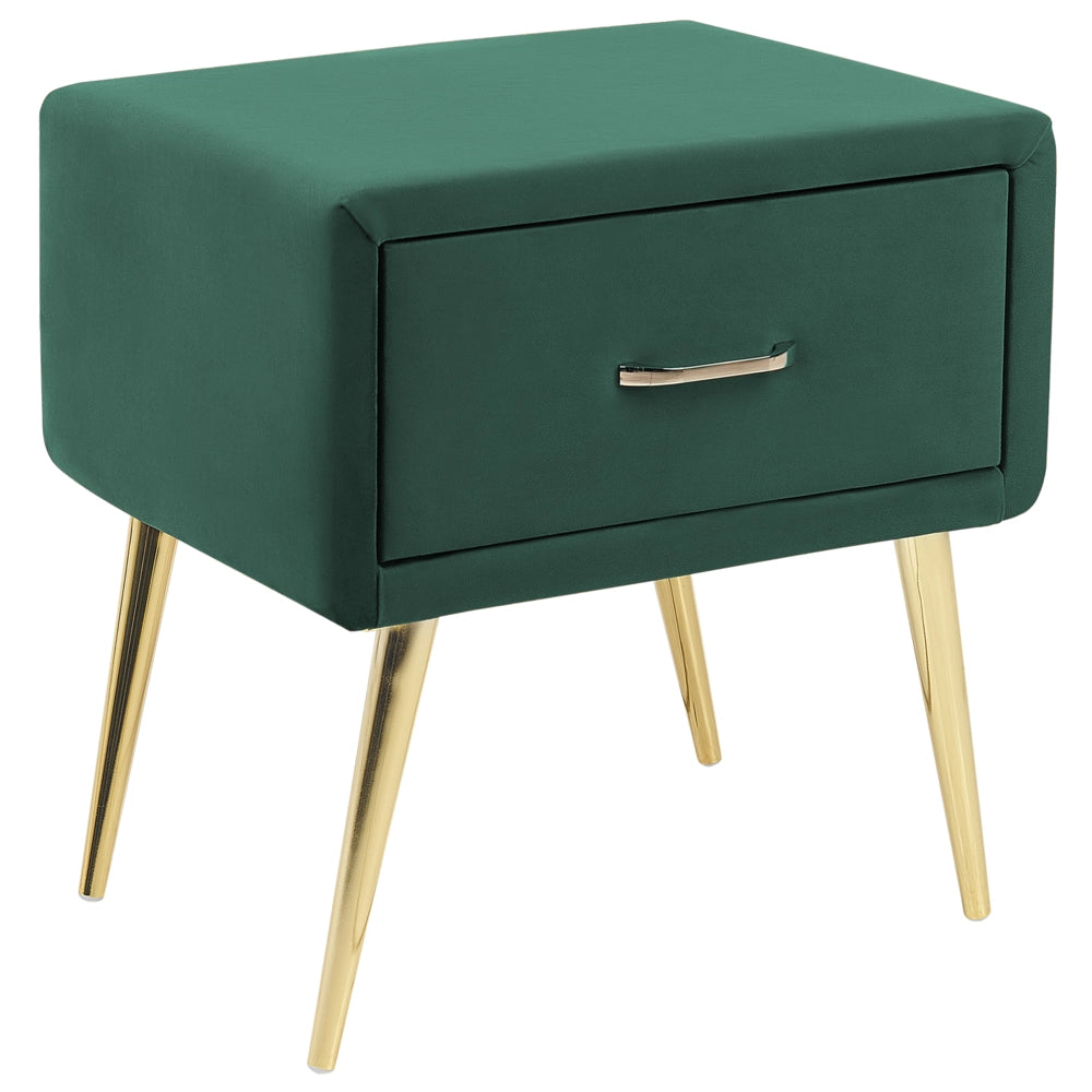 Comodino con rivestimento in velluto verde smeraldo Comodino con 1 cassetto Mobili per camera da letto dal design minimalista