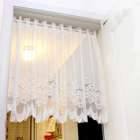 Vetrata trasparente con decorazione a maglia - Cortine corte - 1 pezzo - Bianco - 150 x 90 cm