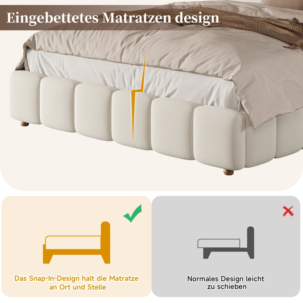 Letto imbottito con contenitore idraulico, 140x190 cm, velluto beige