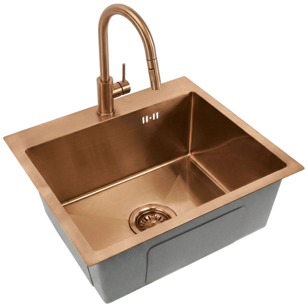 Lavello In Acciaio Leo 50 Brush Copper senza rubinetto da cucina