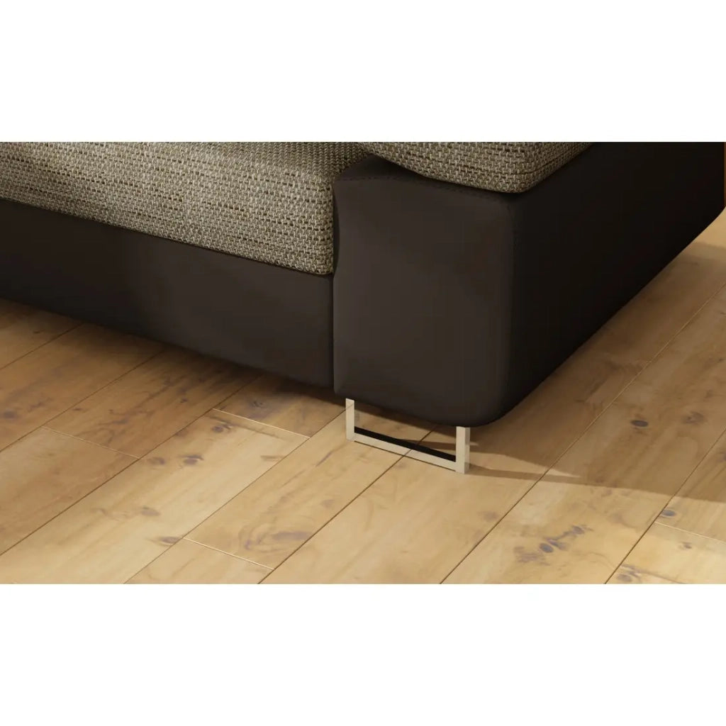 Divano angolare trasformabile MENTON beige e cioccolato bouclé – Angolo sinistro con vano contenitore