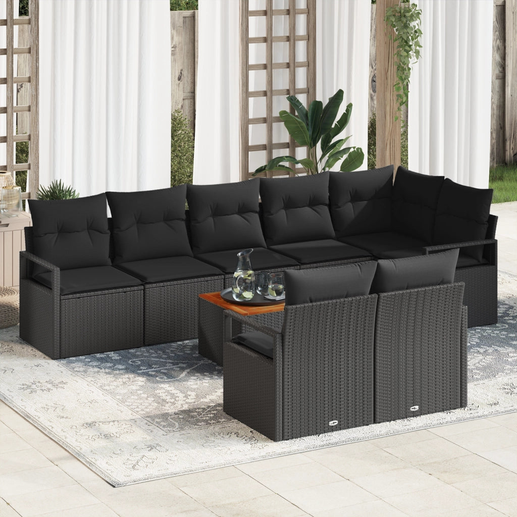 Set Divano da Giardino  9 Pezzi con Cuscini in Rattan Polimerico Nero e Acacia