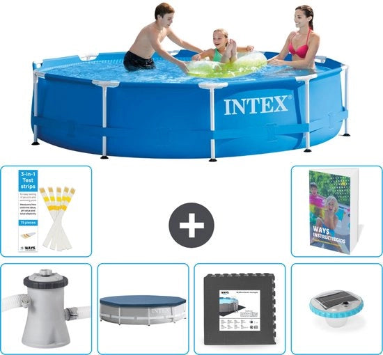 Piscina Rondale in Acciaio - 305 x 76 cm - Blu - Inclusa Pomp Copertura - Gomme di Contatto - Illuminazione - 7 pezzi