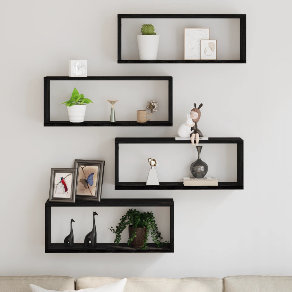Set di 4 Mensole  - Rovere Nero - 60x15x23 cm - Realizzate in Legno Ingegnerizzato