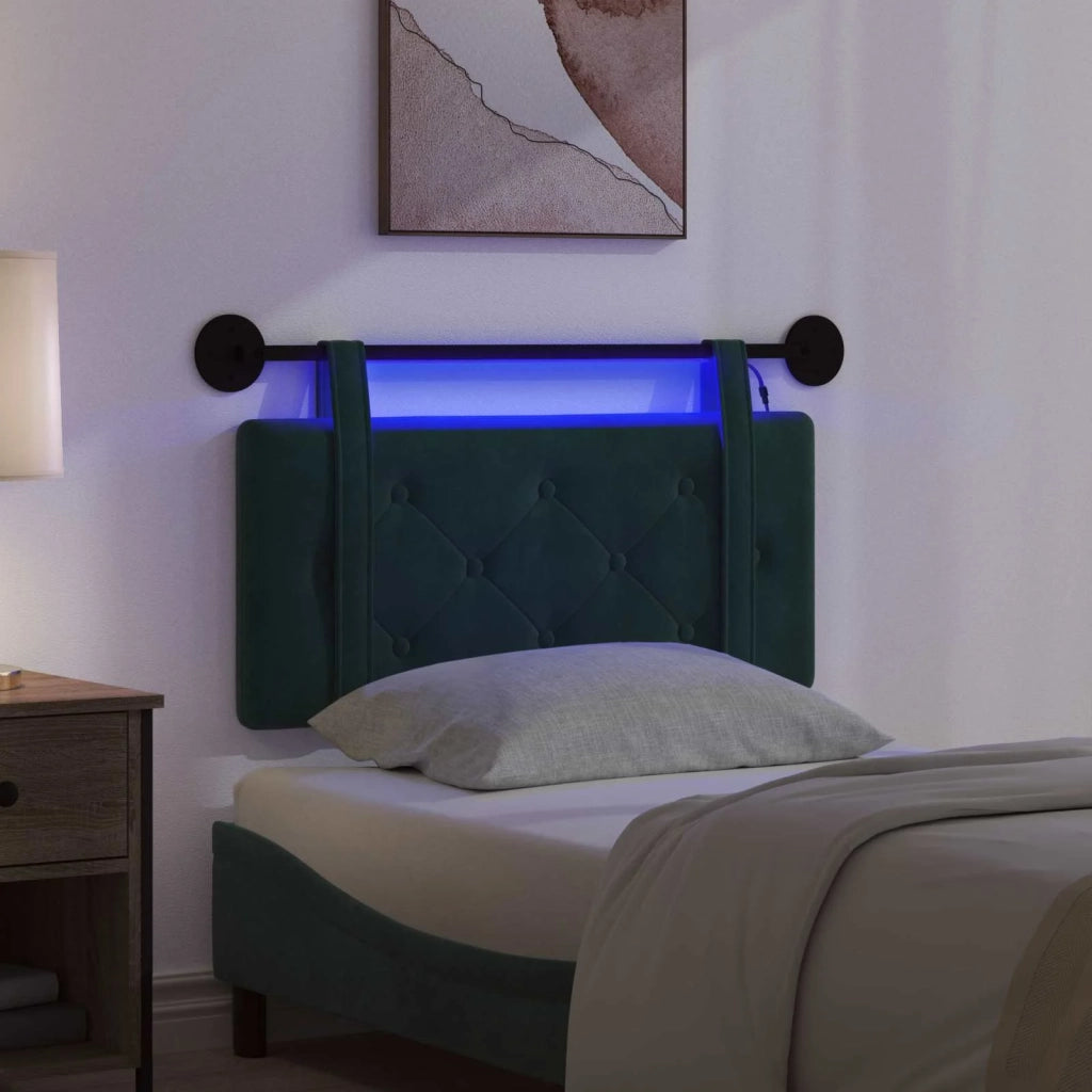 Testiera | Testata sospesa Con luce LED Verde Scuro Velluto