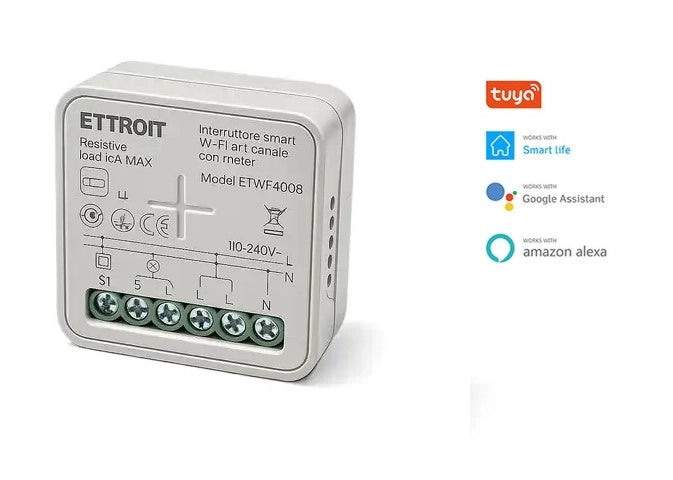Interruttore Smart WiFi 1 Canale con Monitoraggio Consumi 10A Modulo Relè Compatibile Tuya Alexa Google