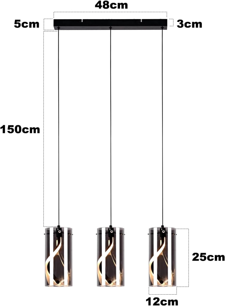Lampada a Sospensione ZMH LED 3 Fiamme 33w Grigio Altezza Regolabile Per Soggiorno
