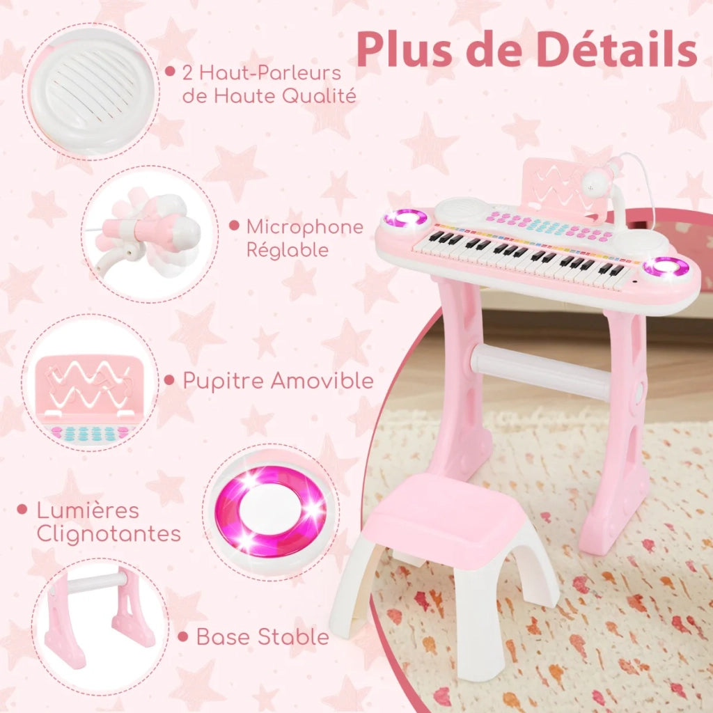 Tastiera elettronica per bambini 47 x 20 x 60 cm con microfono luci karaoke design educativo rosa 20_0011458