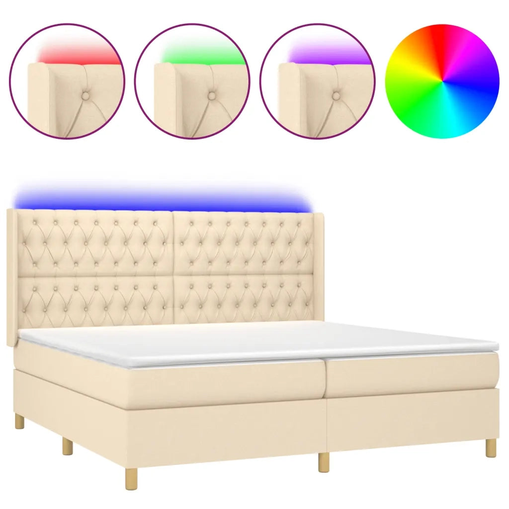 Letto a Molle Materasso e LED bianco 200x200cm in Tessuto 3139146