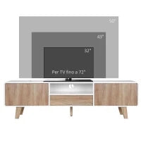 Mobile Porta TV Con Ante e Cassetto, Mobiletto da Salotto per TV fino a 72''in MDF, 160x40x45cm Bianco e Legno