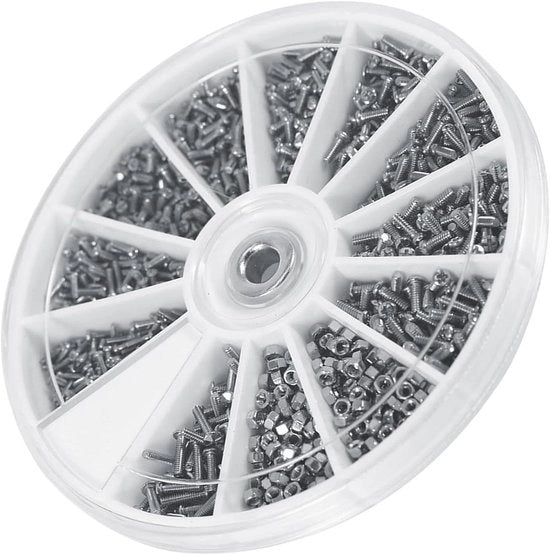 Kit di accessorio con 600 viti, viti e bulloni in 12 misure per orologi, elettronica e lavorazione di piastre.