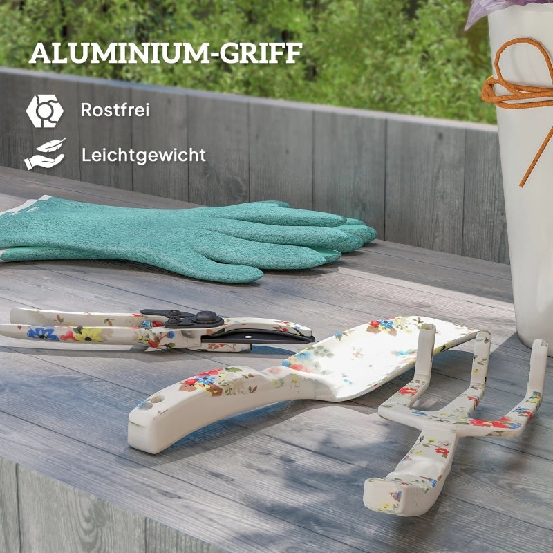 SET da giardino 3 pezzi in alluminio multicolore con cesoie, pala e rastrello