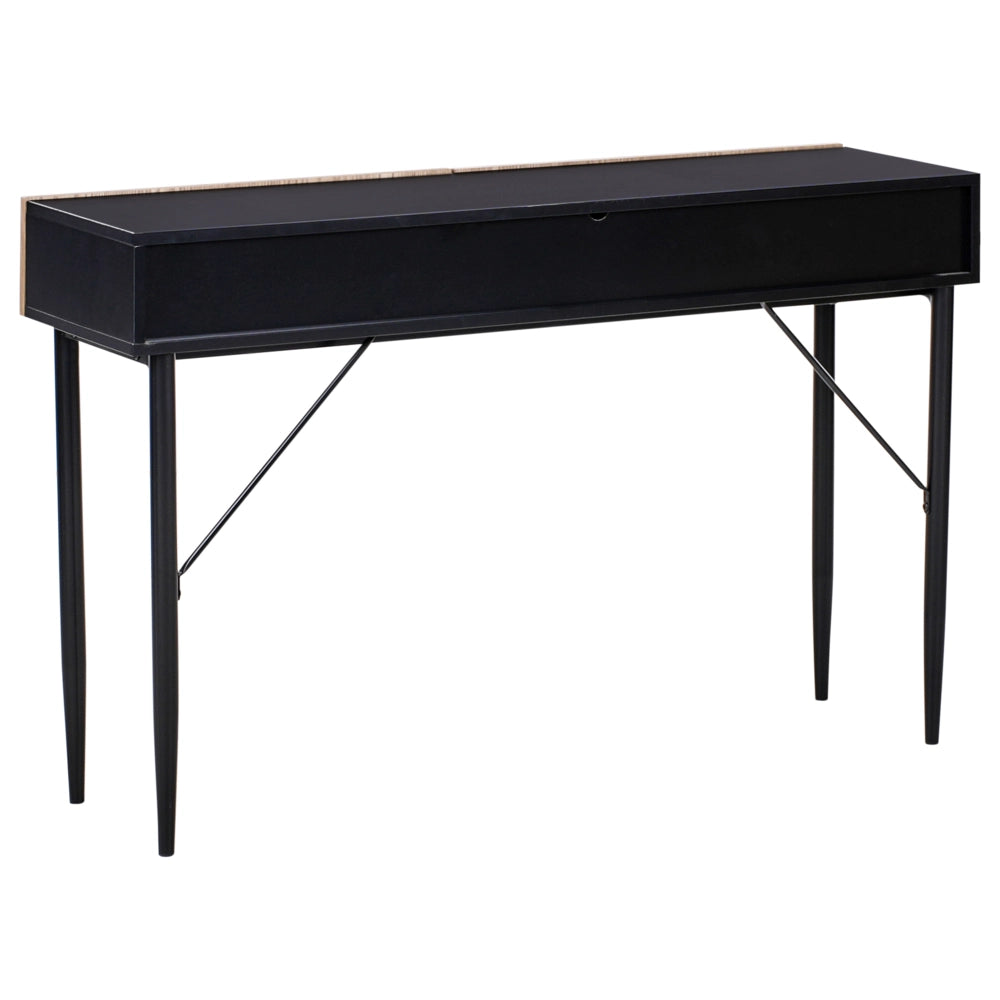 Tavolo consolle in MDF nero legno di frassino naturale fronte a coste 2 cassetti corridoio moderno camera da letto