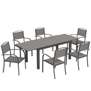 Set di sedute per mobili da giardino Tavolo estese in 7 pezzi con 6 sedie Struttura in alluminio stile a listelle