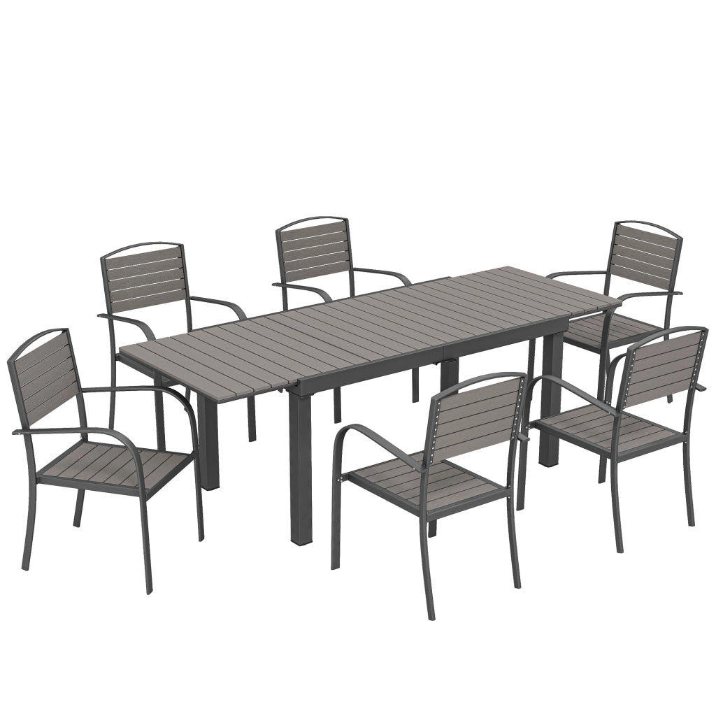 Set di sedute per mobili da giardino Tavolo estese in 7 pezzi con 6 sedie Struttura in alluminio stile a listelle