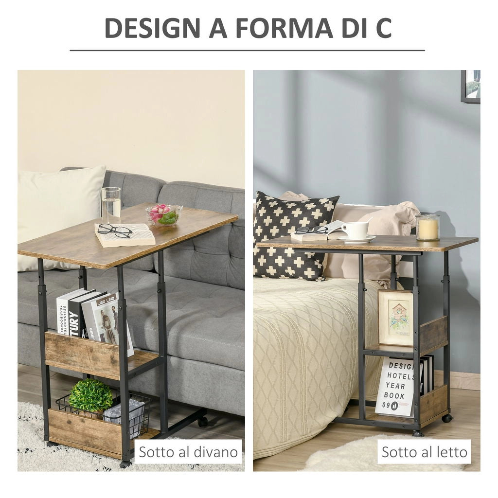 COMODINO STILE INDUSTRIALE CON ALTEZZA REGOLABILE 80X40X6CM MARRONE RUSTICO