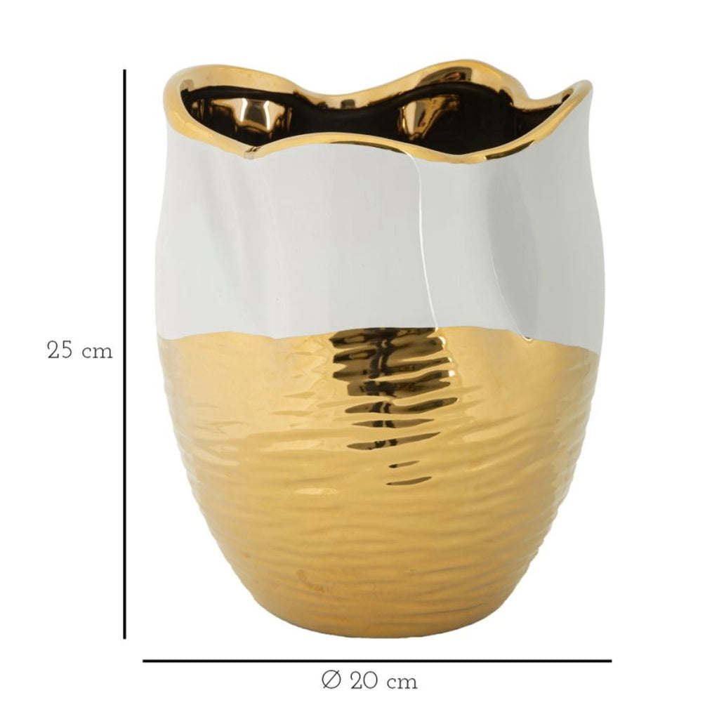 Vaso Lux in ceramica bianca e oro 20x25 cm