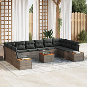 Set di Divano da Giardino da 11 Pezzi con Cuscini Grigio Polyrattan Acacia